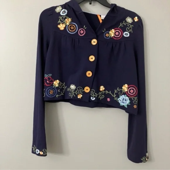 Saturday Sunday Anthropologie Floral Embroidered Cropped Hoodie, M #49 - Picture 2 of 4